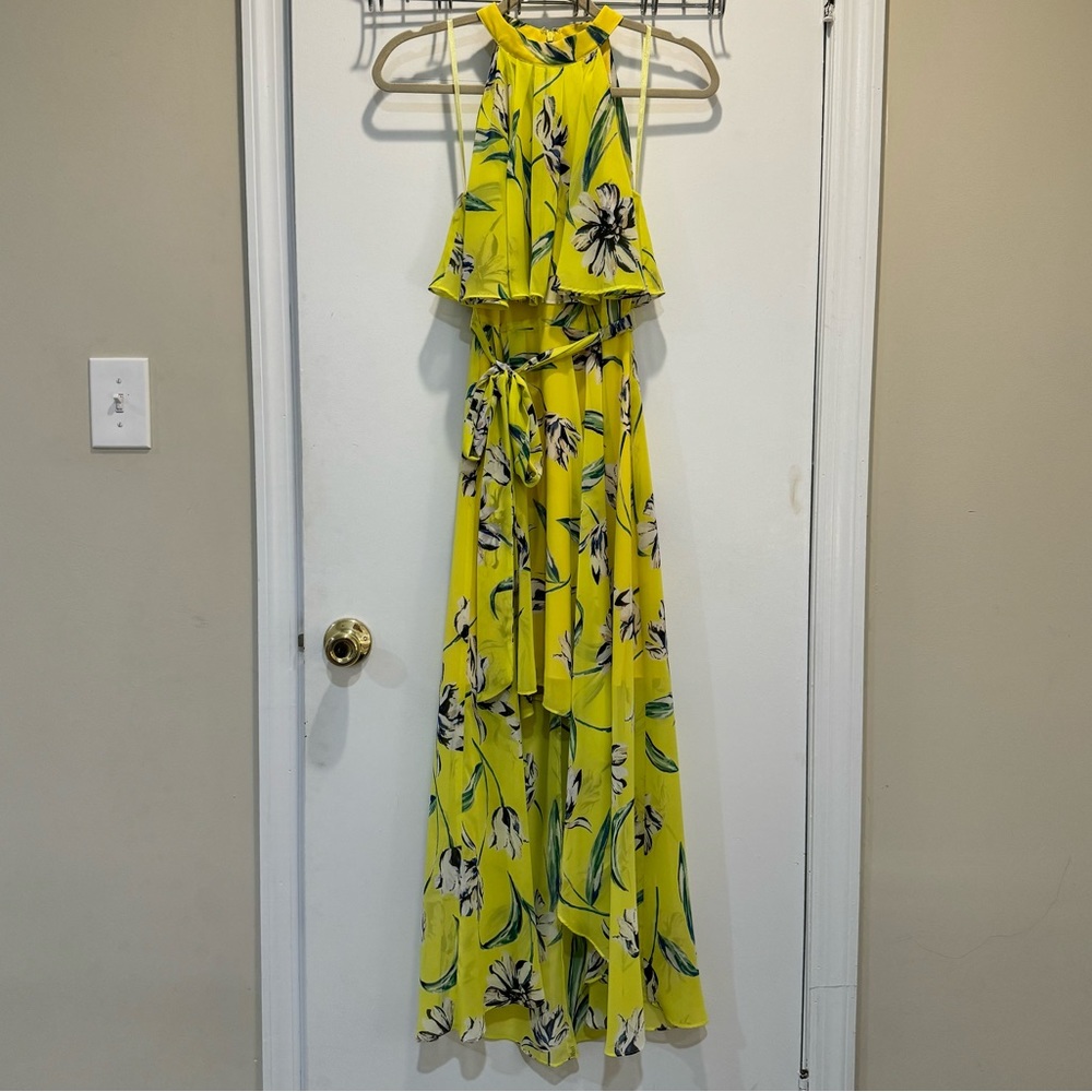 Eliza J Floral Halter Neck Midi Dress (Size: 4)
